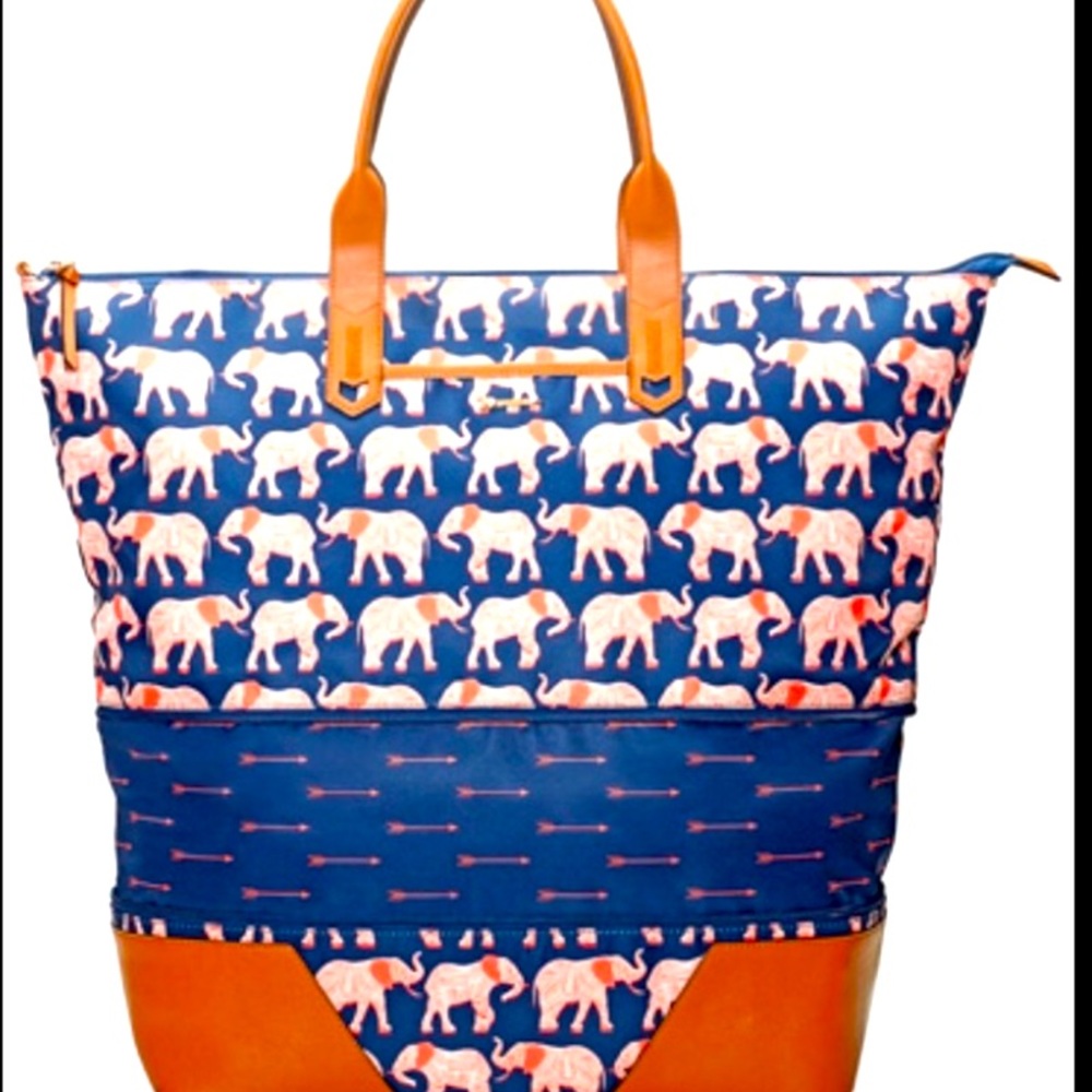 ::Stella & Dot | Luckily Elephant Weekender Extendable Tore Bag Navy Blue & Red - Picture 2 of 7